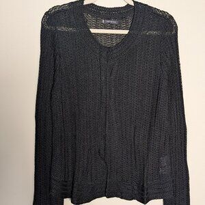 Anne Klein Black Loose Knit Long Sleeve Snap Front Lightweight Sweater. Size XL